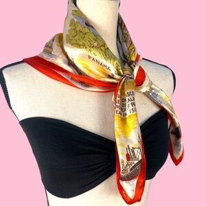 Vintage Silk Panama Souvenir Scarf